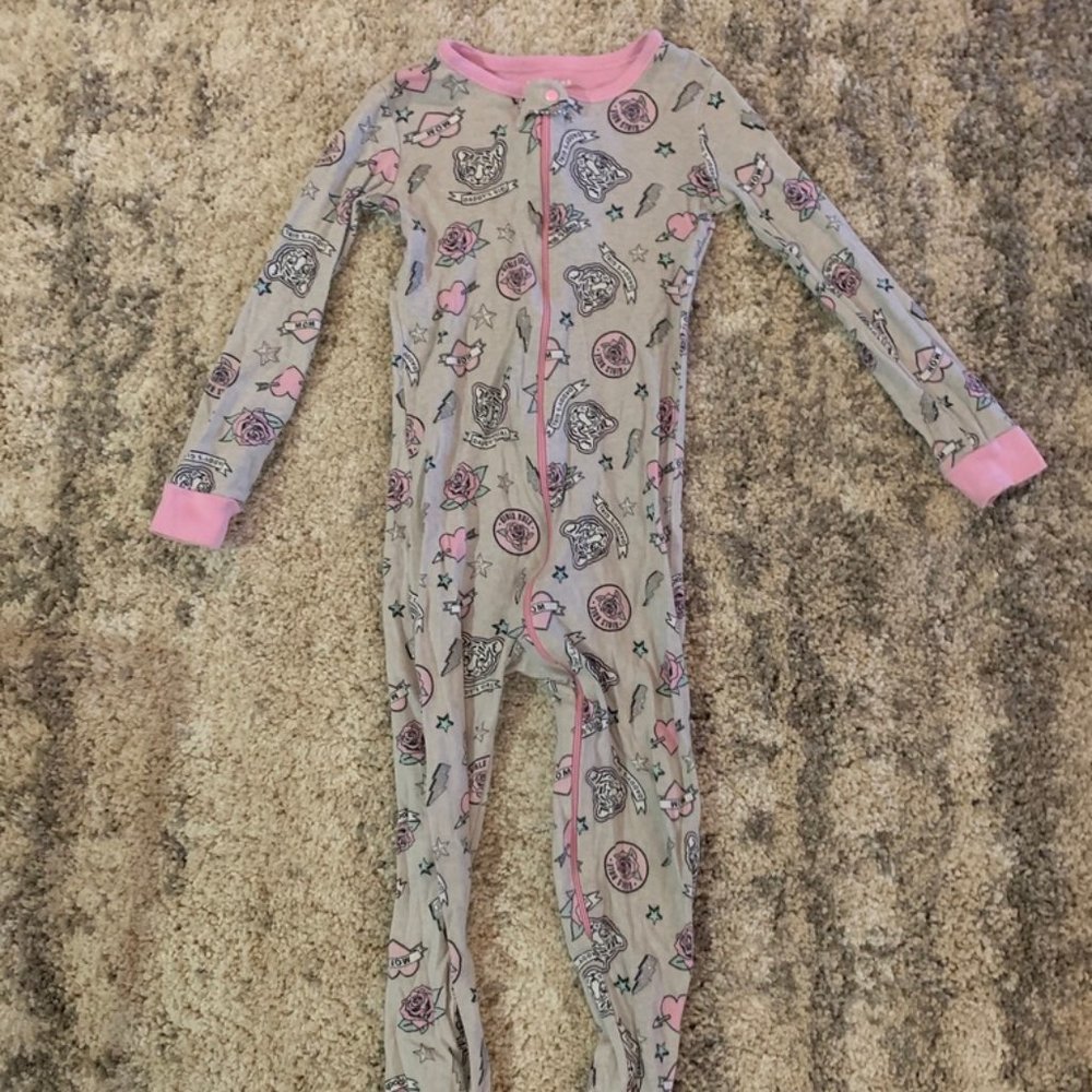 Gray Tattoo Theme Zip Up Sleeper PJ Pajamas 4T
